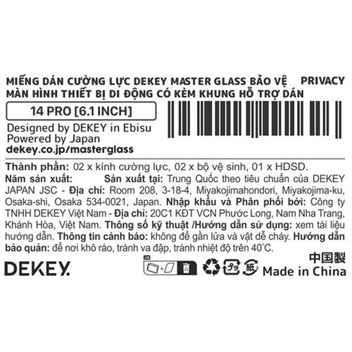 Miếng dán kính cường lực chống nhìn trộm iPhone 14 Pro DEKEY 3D Quintessence Màu Trắng