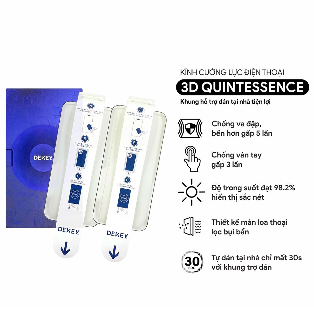 Miếng dán kính cường lực iPhone 14 Pro Max DEKEY 3D Quintessence Màu Trắng