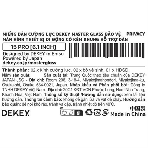 Miếng dán kính cường lực chống nhìn trộm iPhone 15 Pro DEKEY 3D Quintessence Màu Trắng