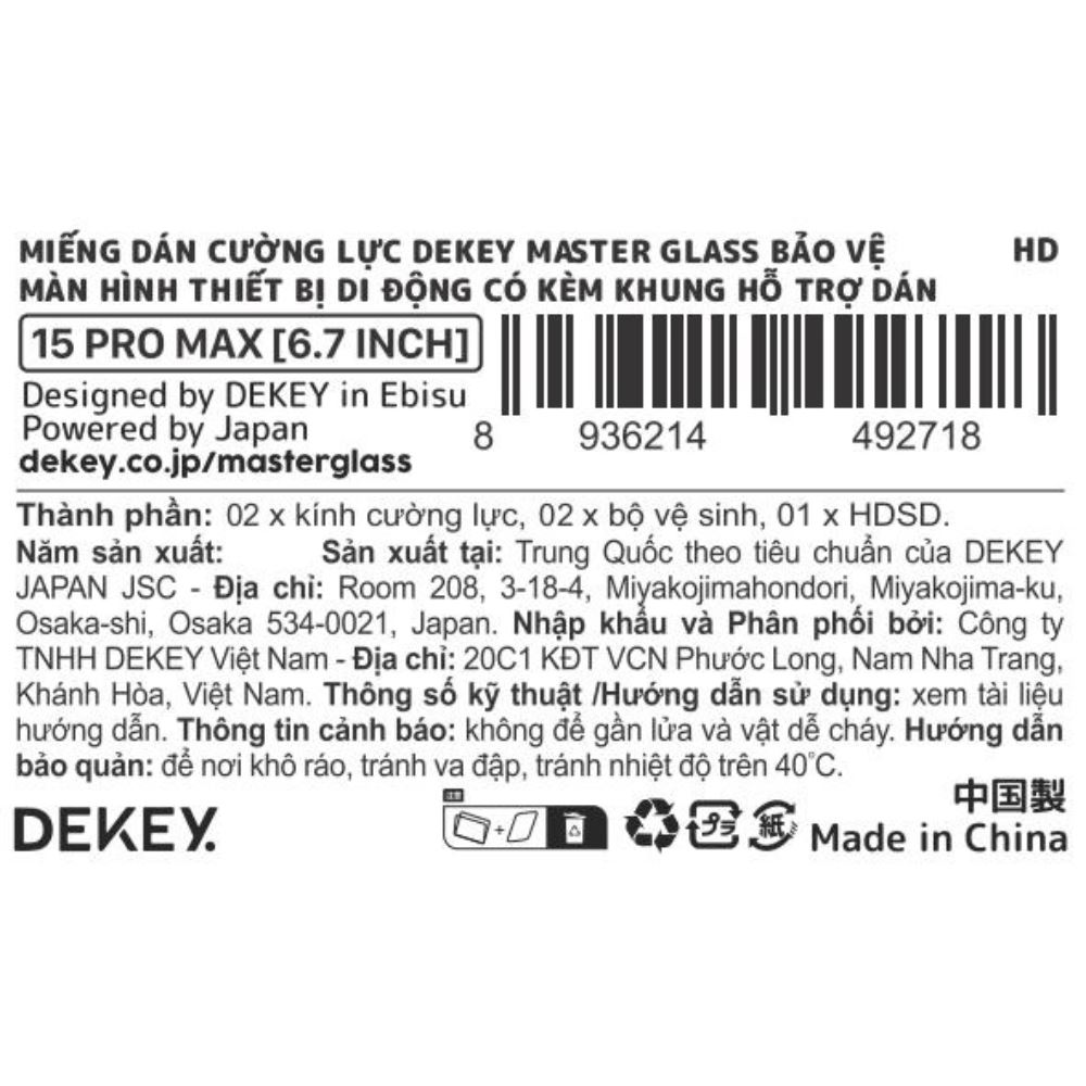 Miếng dán kính cường lực iPhone 15 Pro Max DEKEY 3D Quintessence Màu Trắng