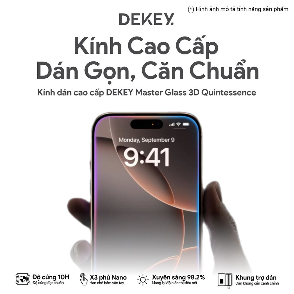 Miếng dán kính cường lực chống nhìn trộm iPhone 15 Promax DEKEY 3D Quintessence Màu Trắng