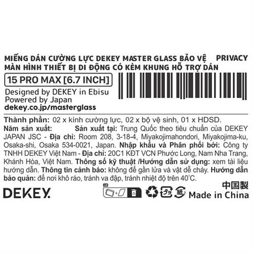 Miếng dán kính cường lực chống nhìn trộm iPhone 15 Promax DEKEY 3D Quintessence Màu Trắng