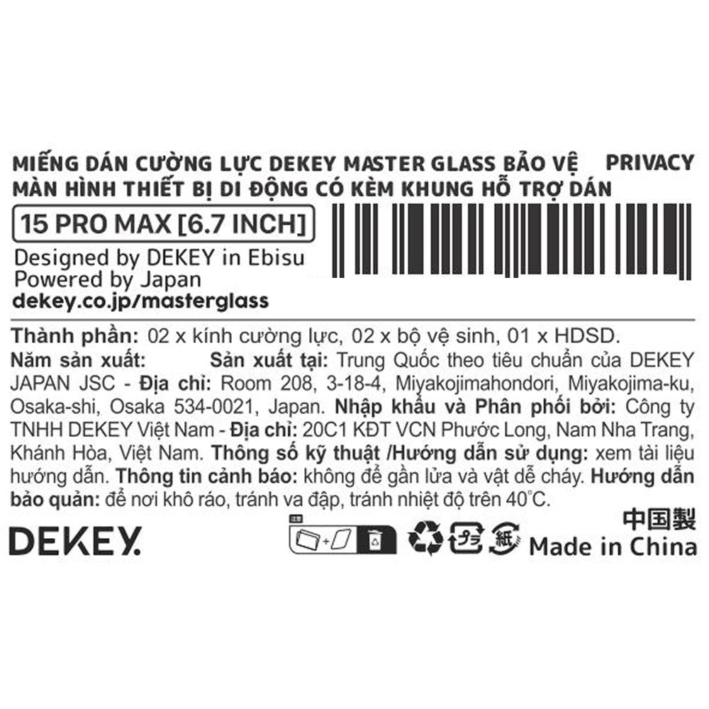 Miếng dán kính cường lực chống nhìn trộm iPhone 15 Promax DEKEY 3D Quintessence Màu Trắng