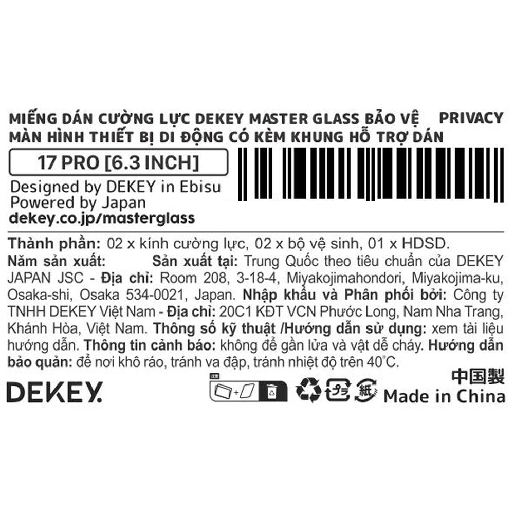 Miếng dán kính cường lực chống nhìn trộm iPhone 17 Pro DEKEY 3D Quintessence Màu Trắng