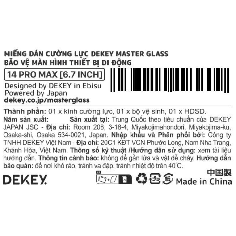 Miếng dán kính cường lực iPhone 14 Pro Max DEKEY 3D Luxury Màu Trắng