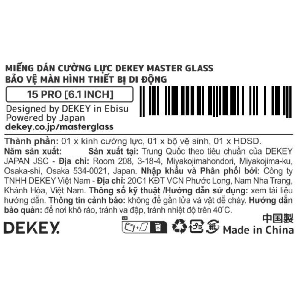 Miếng dán kính cường lực iPhone 15 Pro DEKEY 3D Luxury Màu Trắng