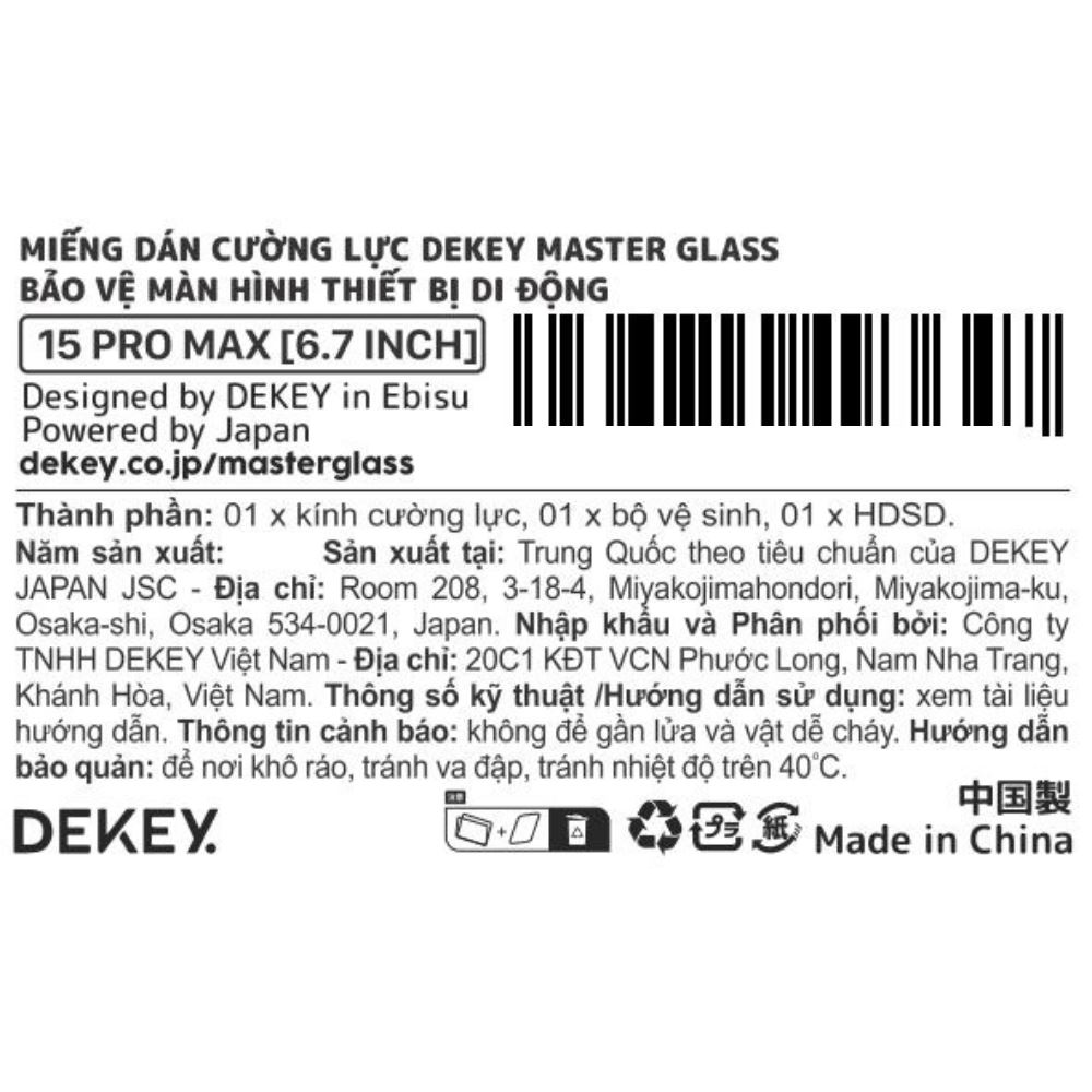 Miếng dán kính cường lực iPhone 15 Pro Max DEKEY 3D Luxury Màu Trắng