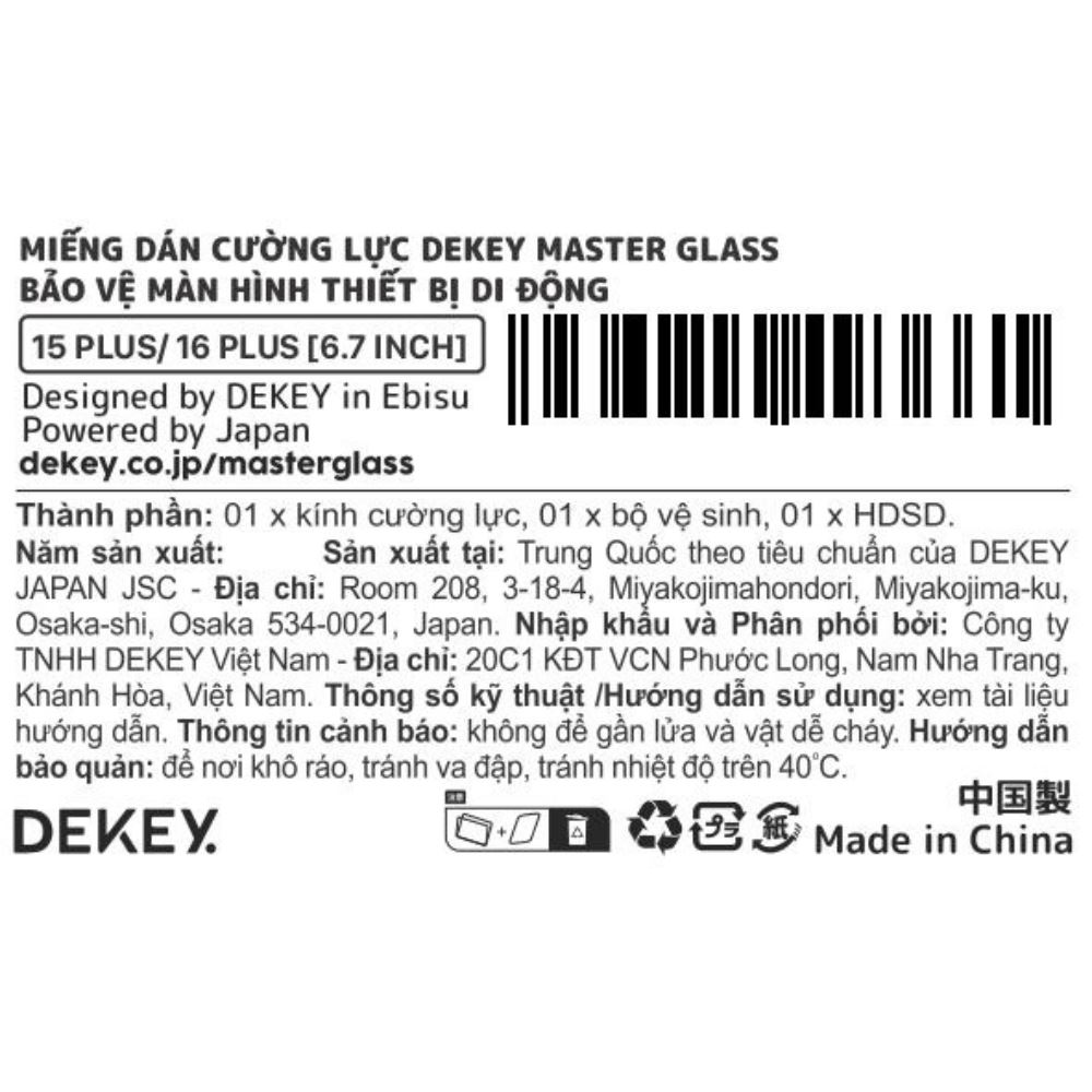 Miếng dán kính cường lực iPhone 15 Plus/16 Plus DEKEY 3D Luxury Màu Trắng