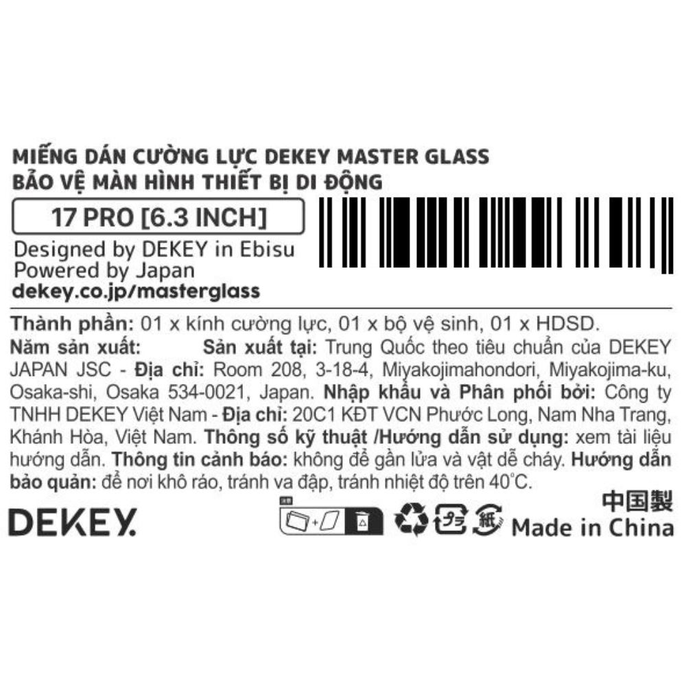 Miếng dán kính cường lực iPhone 17 Pro DEKEY 3D Luxury Màu Trắng