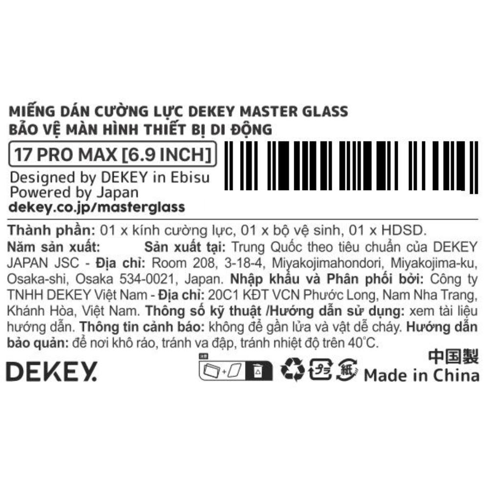 Miếng dán cường lực iPhone 17 Pro Max/18 Pro Max DEKEY 3D Luxury Trong suốt Màu Trắng