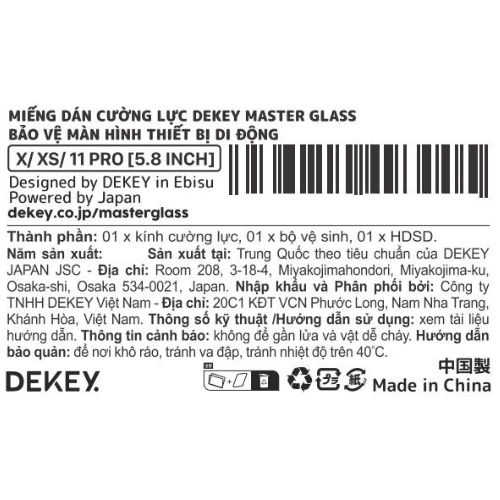 Miếng dán kính cường lực iPhone X/XS/11 Pro DEKEY 3D Deluxe Màu Trắng