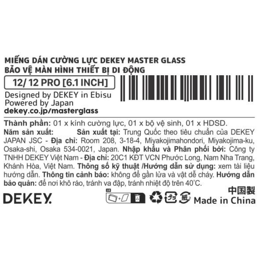 Miếng dán kính cường lực iPhone 12/12 Pro DEKEY 3D Deluxe Màu Trắng