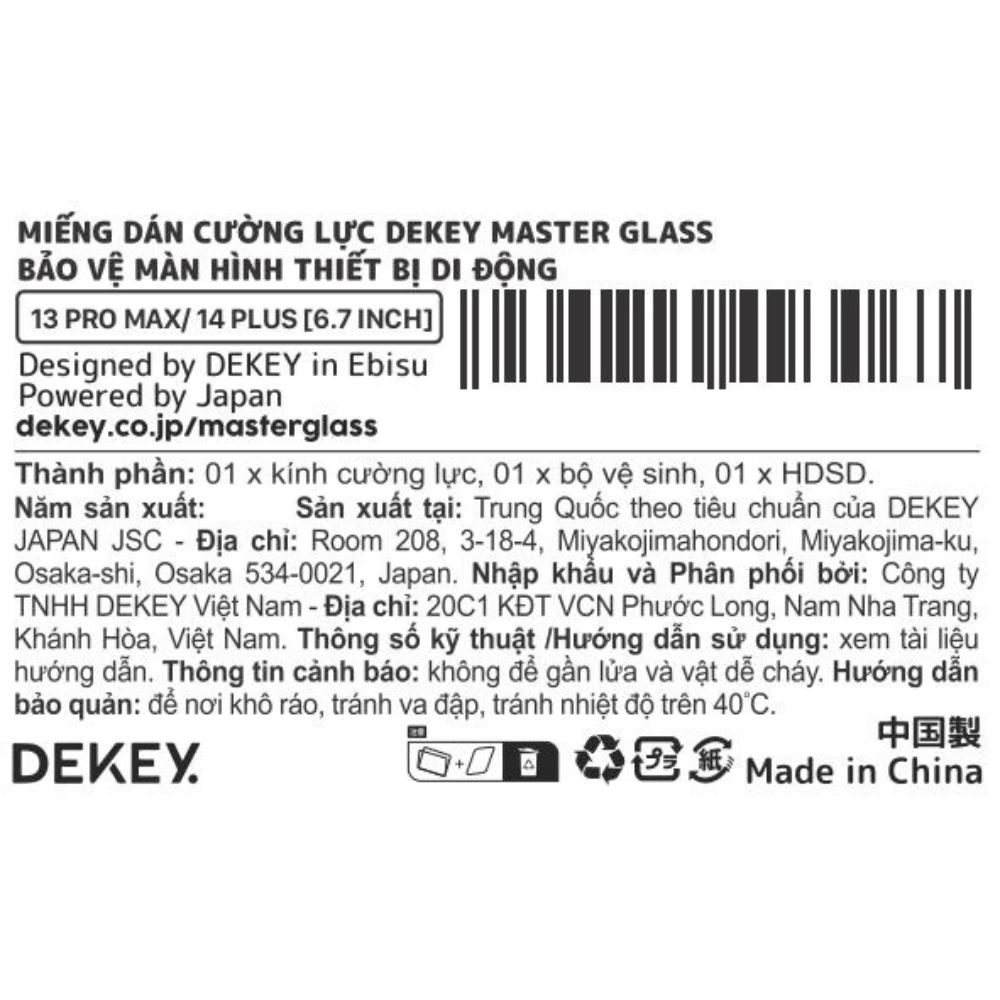 Miếng dán kính cường lực iPhone 13 Pro Max/14 Plus DEKEY 3D Deluxe Màu Trắng