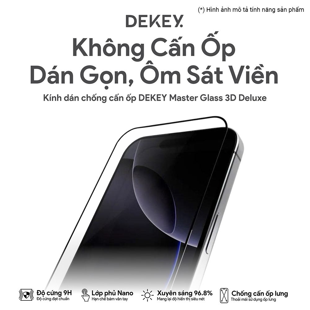 Miếng dán kính cường lực iPhone 14 Pro DEKEY 3D Deluxe Màu Trắng