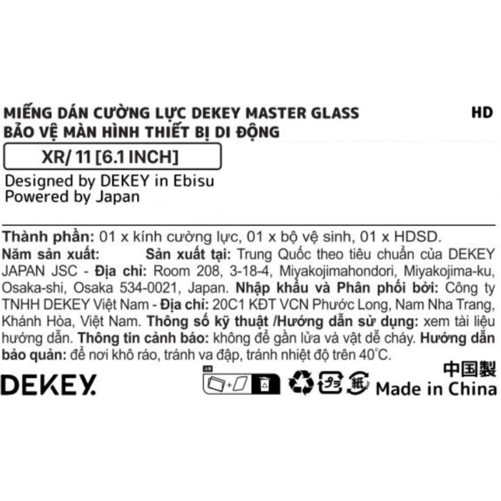 Miếng dán kính cường lực iPhone XR/ 11 DEKEY 3D Premium Màu Trắng