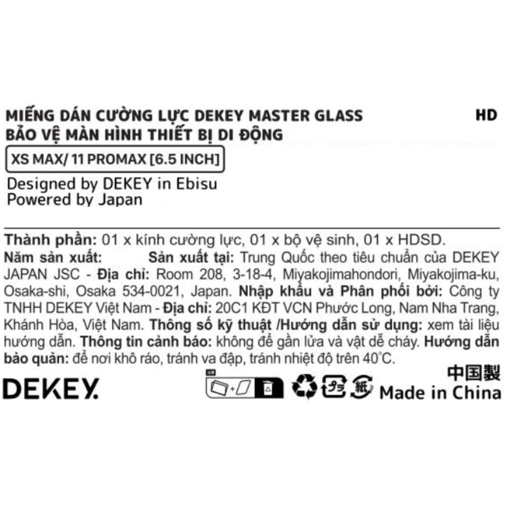 Miếng dán kính cường lực iPhone XS Max/11 Pro Max DEKEY 3D Premium Màu Trắng