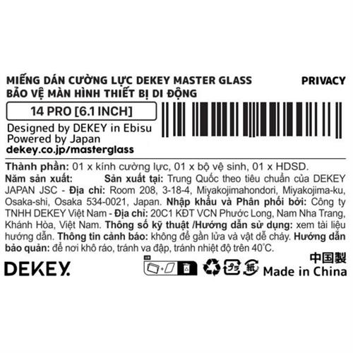 Miếng dán kính cường lực chống nhìn trộm iPhone 14 Pro DEKEY 3D Premium Màu Trắng