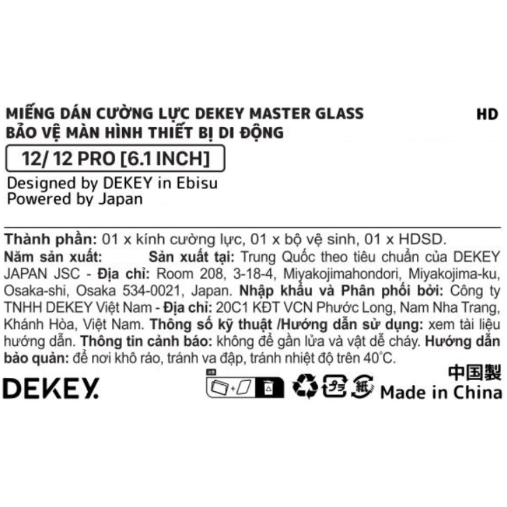 Miếng dán kính cường lực iPhone 12/12 Pro DEKEY 3D Premium Màu Trắng