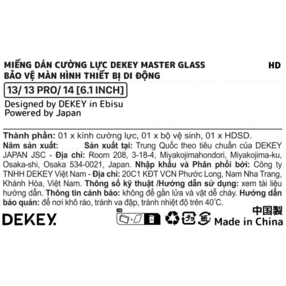 Miếng dán kính cường lực iPhone 13/13 Pro/14/16e/17e DEKEY 3D Premium Màu Trắng