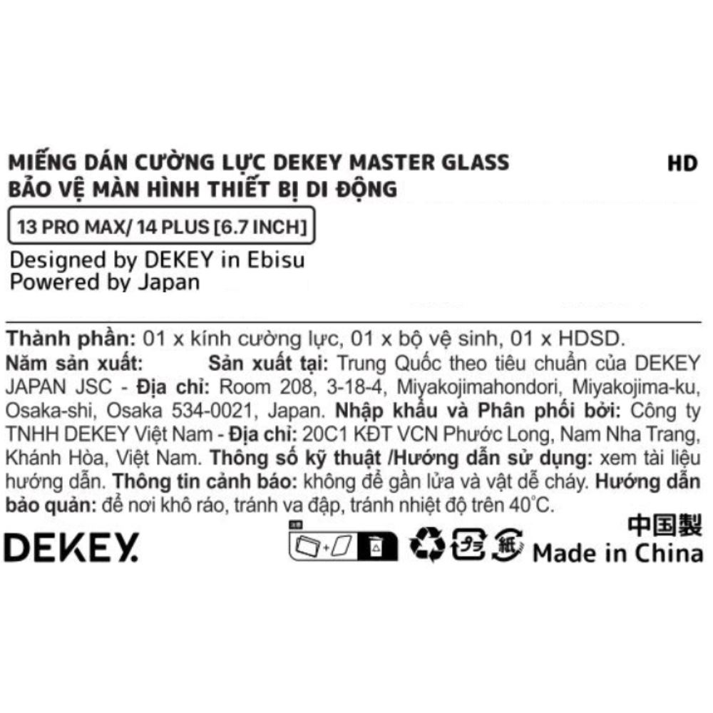 Miếng dán kính cường lực iPhone 13 Pro Max/ 14 Plus DEKEY 3D Premium Màu Trắng