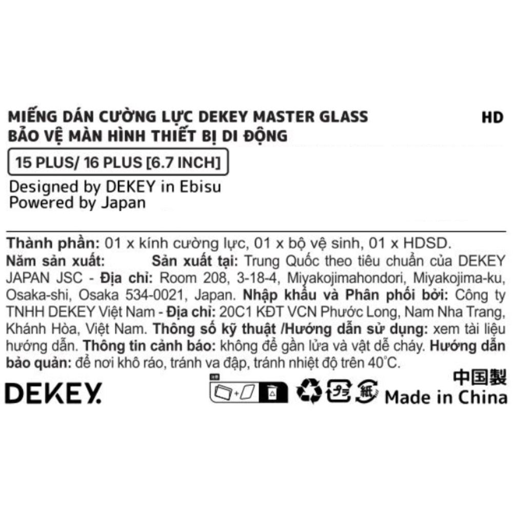 Miếng dán kính cường lực iPhone 15 Plus/16 Plus DEKEY 3D Premium Màu Trắng