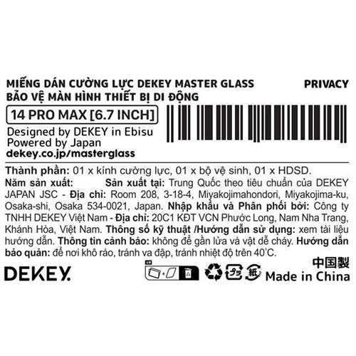 Miếng dán kính cường lực chống nhìn trộm iPhone 14 Pro Max DEKEY 3D Premium Màu Trắng