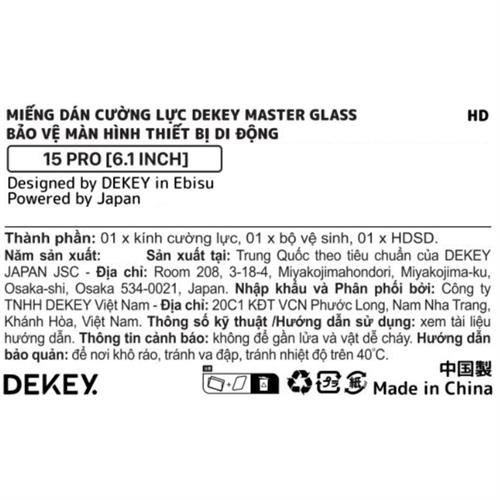 Miếng dán kính cường lực iPhone 15 Pro DEKEY 3D Premium Màu Trắng