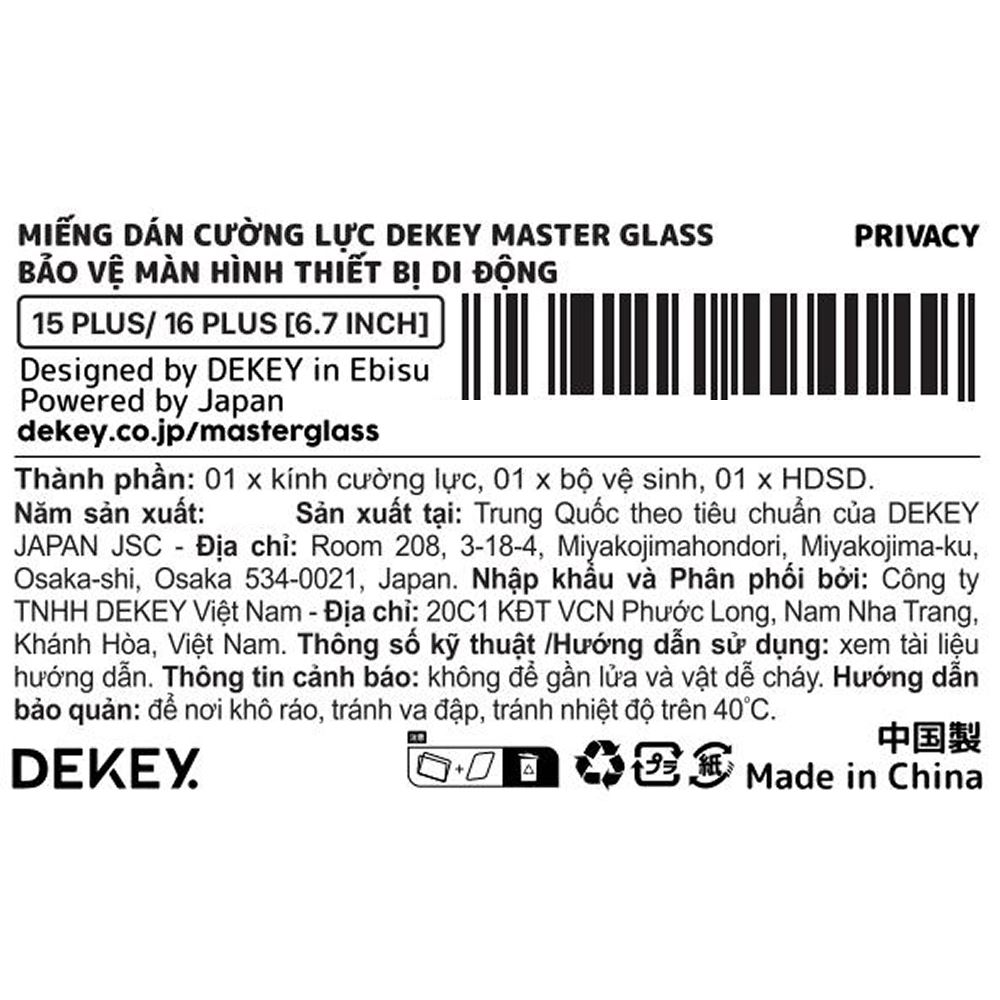 Miếng dán kính cường lực chống nhìn trộm iPhone 15 Plus/16 Plus DEKEY 3D Premium Màu Trắng