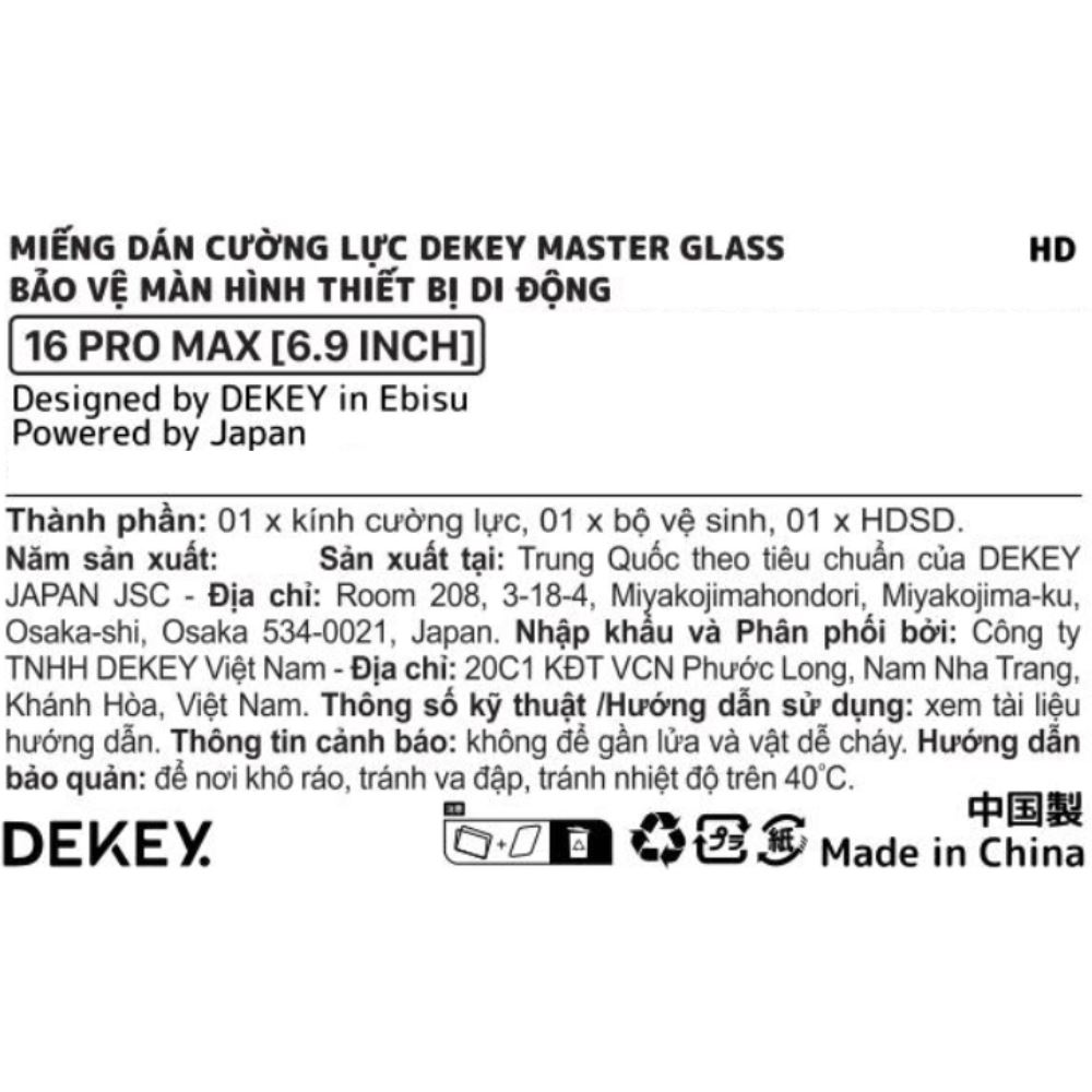 Miếng dán kính cường lực iPhone 16 Pro Max DEKEY 3D Premium Màu Trắng