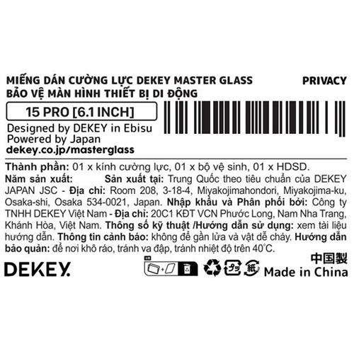 Miếng dán kính cường lực chống nhìn trộm iPhone 15 Pro DEKEY 3D Premium Màu Trắng