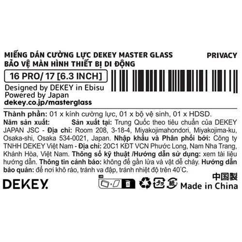 Miếng dán kính cường lực chống nhìn trộm iPhone 16 Pro/17 DEKEY 3D Premium Màu Trắng
