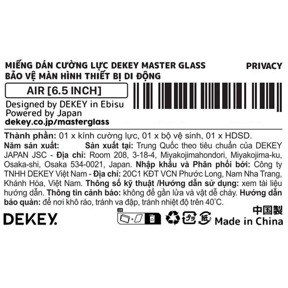Miếng dán kính cường lực chống nhìn trộm iPhone Air DEKEY 3D Premium Màu Trắng