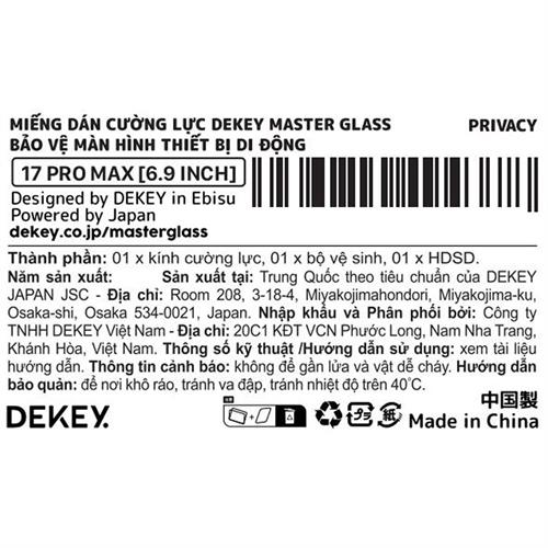 Miếng dán kính cường lực chống nhìn trộm iPhone 17 Pro Max DEKEY 3D Premium Màu Trắng