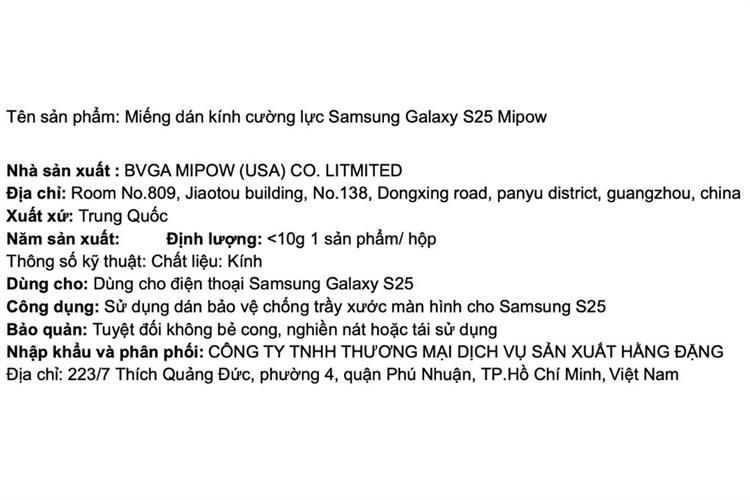 Miếng dán kính cường lực Samsung Galaxy S25 Mipow Màu Trắng