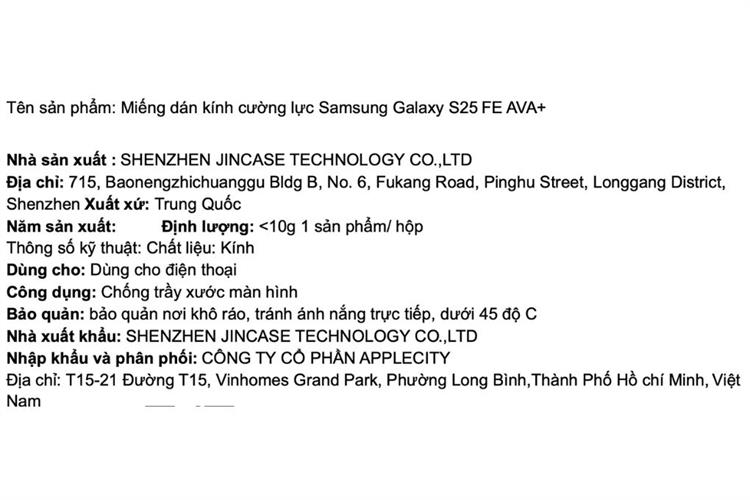 Miếng dán kính cường lực Samsung Galaxy S25 FE AVA+ Màu Trắng