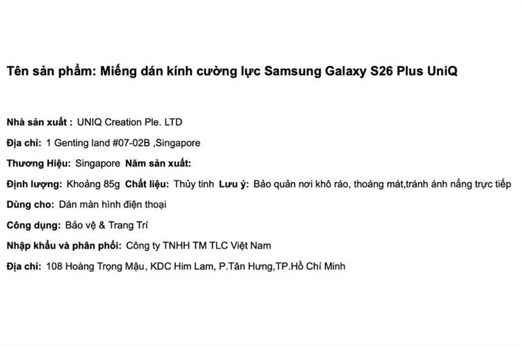 Miếng dán kính cường lực Samsung Galaxy S26 Plus UNIQ Màu Trắng