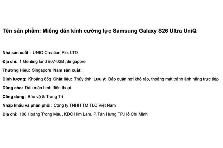 Miếng dán kính cường lực Samsung Galaxy S26 Ultra UNIQ Màu Trắng