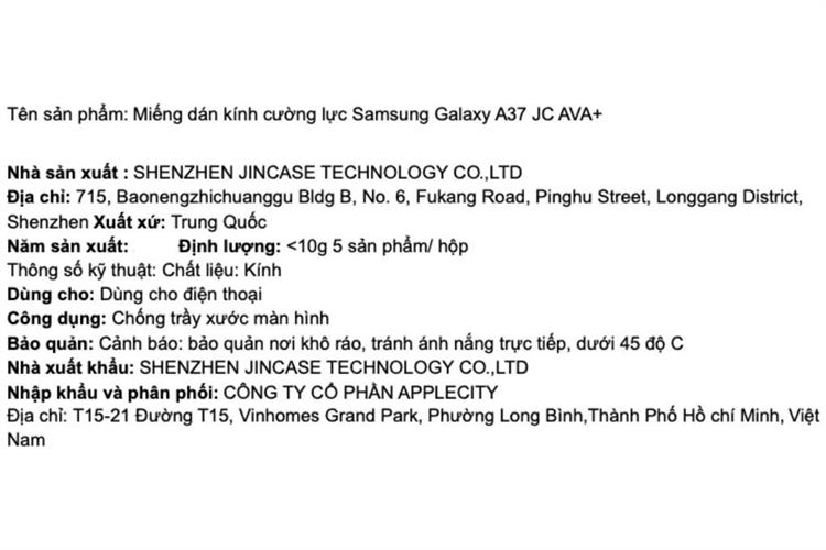 Miếng dán kính cường lực Samsung Galaxy A37 AVA+ JC Màu Trắng