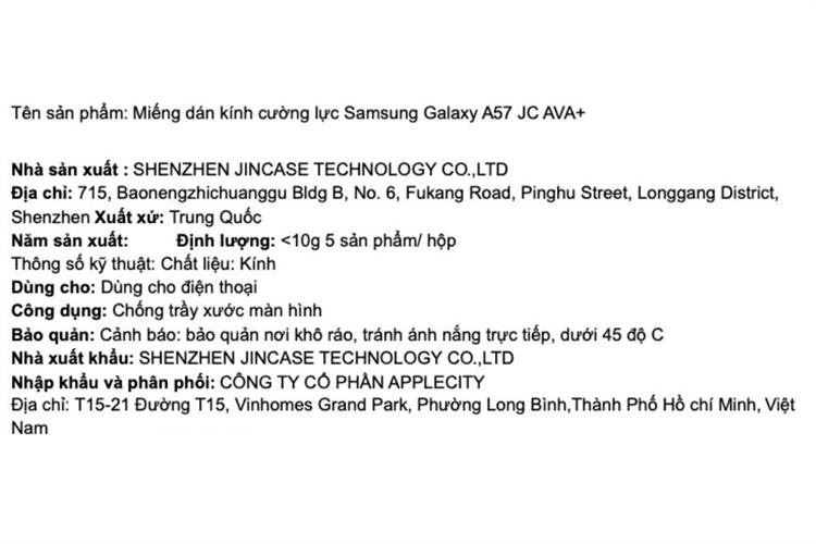 Miếng dán kính cường lực Samsung Galaxy A57 AVA+ JC Màu Trắng