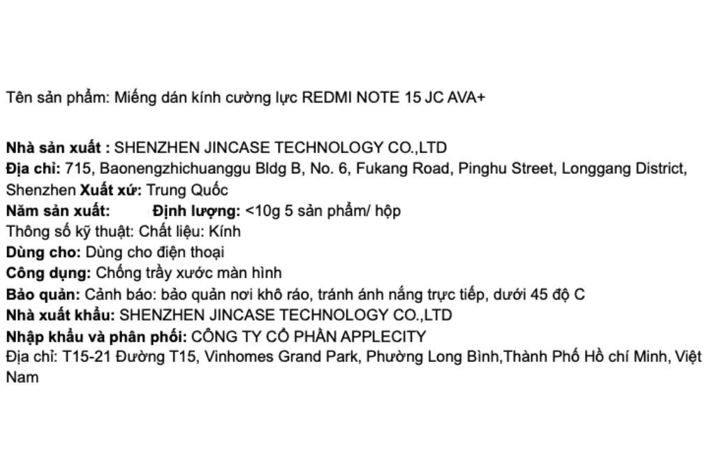 Miếng dán kính cường lực REDMI NOTE 15 AVA+ JC - 7