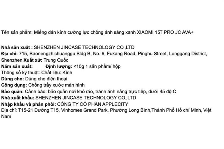Miếng dán kính cường lực chống ánh sáng xanh XIAOMI 15T PRO AVA+ JC Màu Trắng