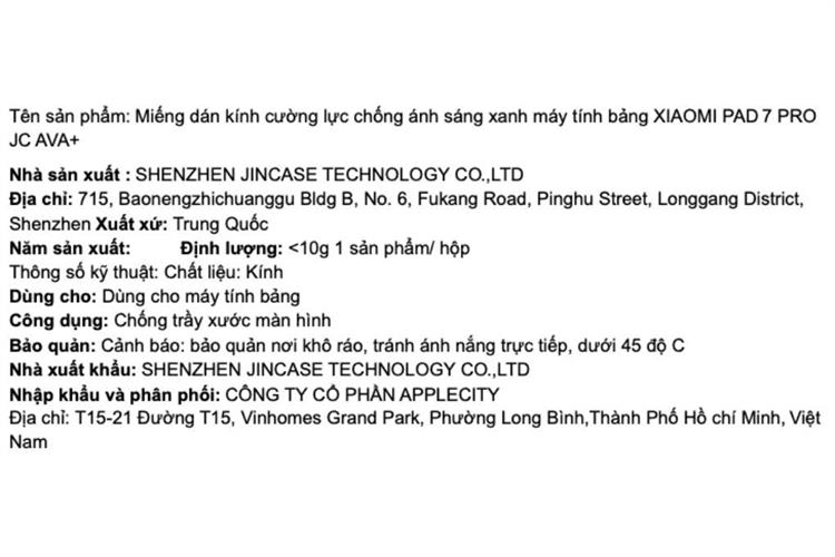 Miếng dán kính cường lực chống ánh sáng xanh XIAOMI PAD 7 PRO AVA+ JC Màu Trắng