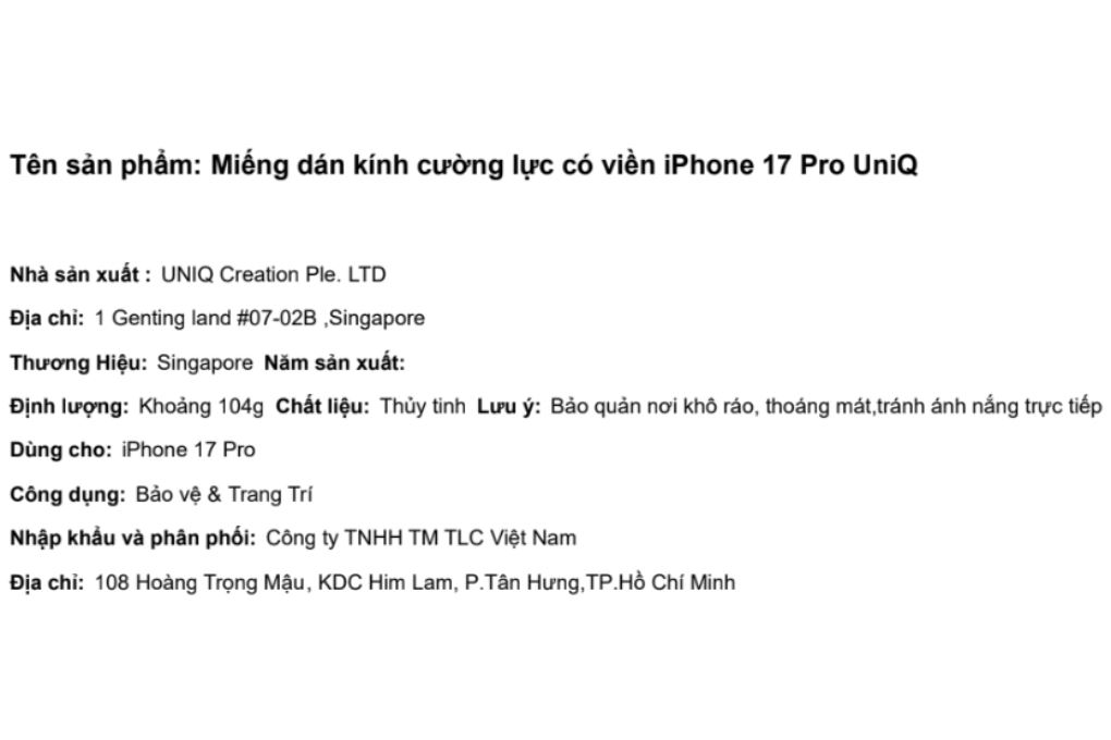 Miếng dán kính cường lực có viền iPhone 17 Pro UniQ Màu Trắng