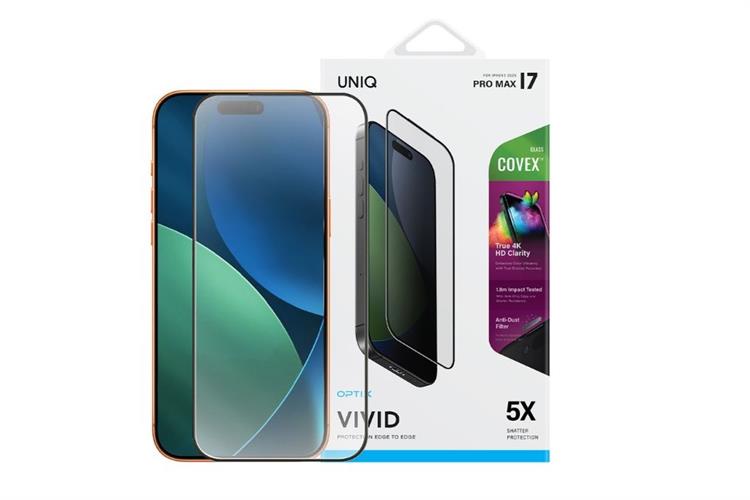 Miếng dán iPhone 17 Pro Max kính cường lực có viền UniQ Màu Trắng