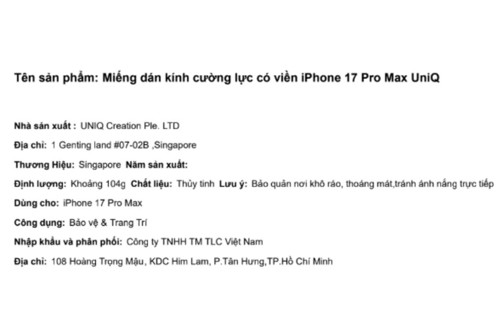 Miếng dán kính cường lực có viền iPhone 17 Pro Max UniQ Màu Trắng