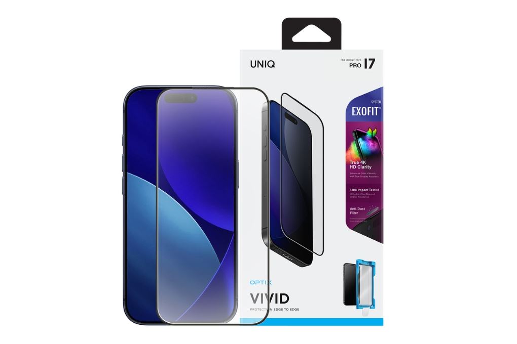 Miếng dán kính cường lực iPhone 17 Pro kèm khung hỗ trợ dán UniQ Màu Trắng