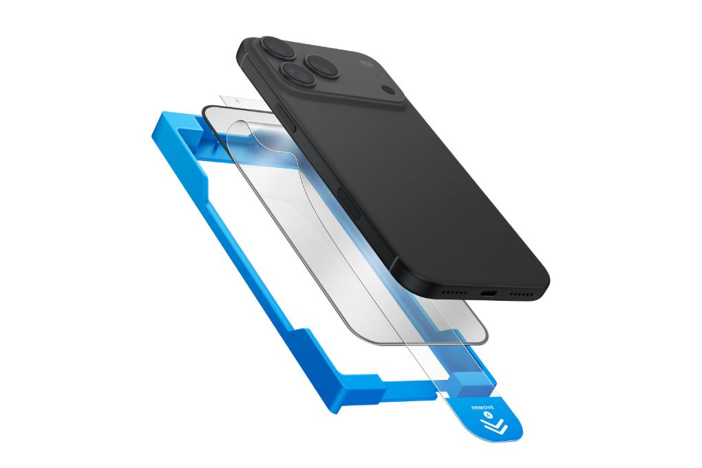 Miếng dán kính cường lực iPhone 17 Pro kèm khung hỗ trợ dán UniQ Màu Trắng