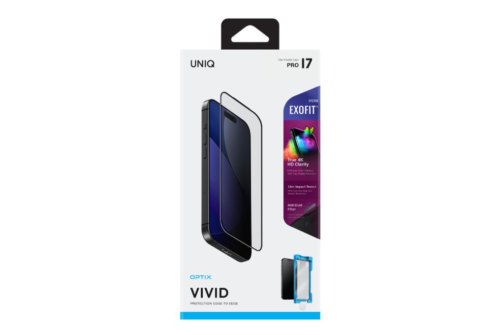 Miếng dán kính cường lực iPhone 17 Pro kèm khung hỗ trợ dán UniQ Màu Trắng