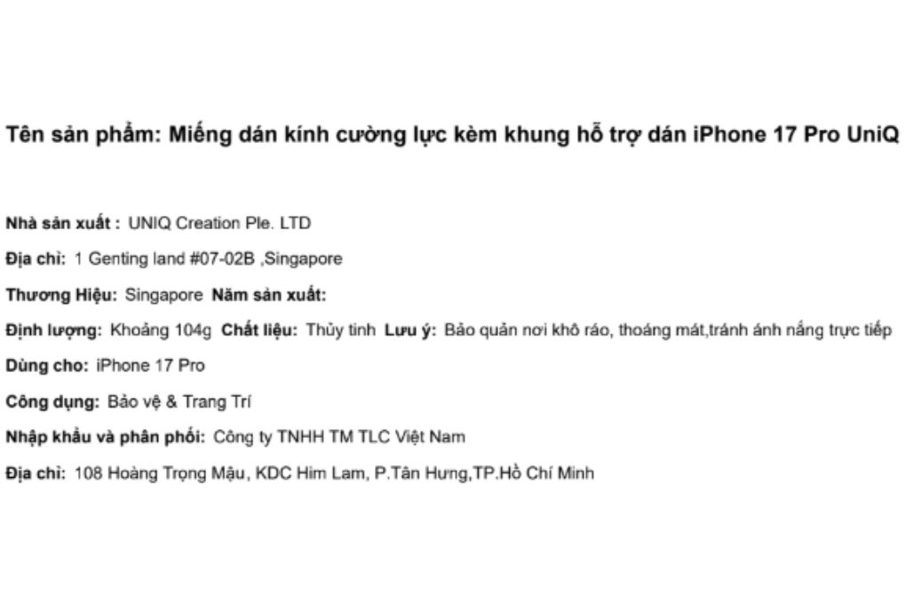 Miếng dán kính cường lực iPhone 17 Pro kèm khung hỗ trợ dán UniQ Màu Trắng