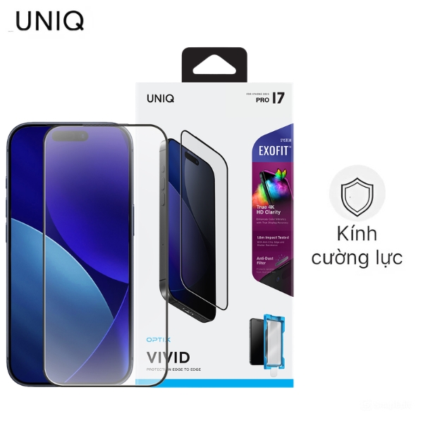 Miếng dán iPhone 17 Pro kính cường lực kèm khung hỗ trợ dán UniQ